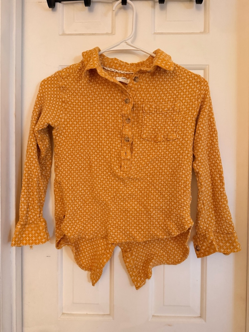 Anthropologie Mustard Yellow Button-Down Henley Top